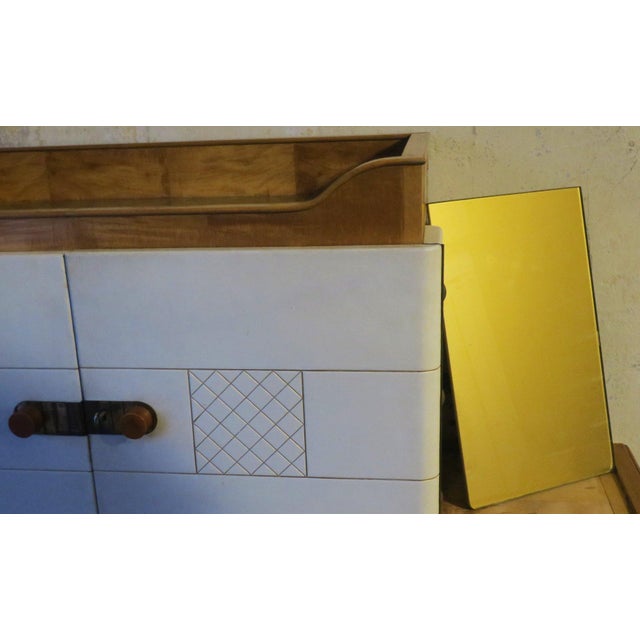 Art Deco Sideboard in Maple with Leather and Art Glass by Laszlo Hoenig, 1940s For Sale - Image 6 of 15