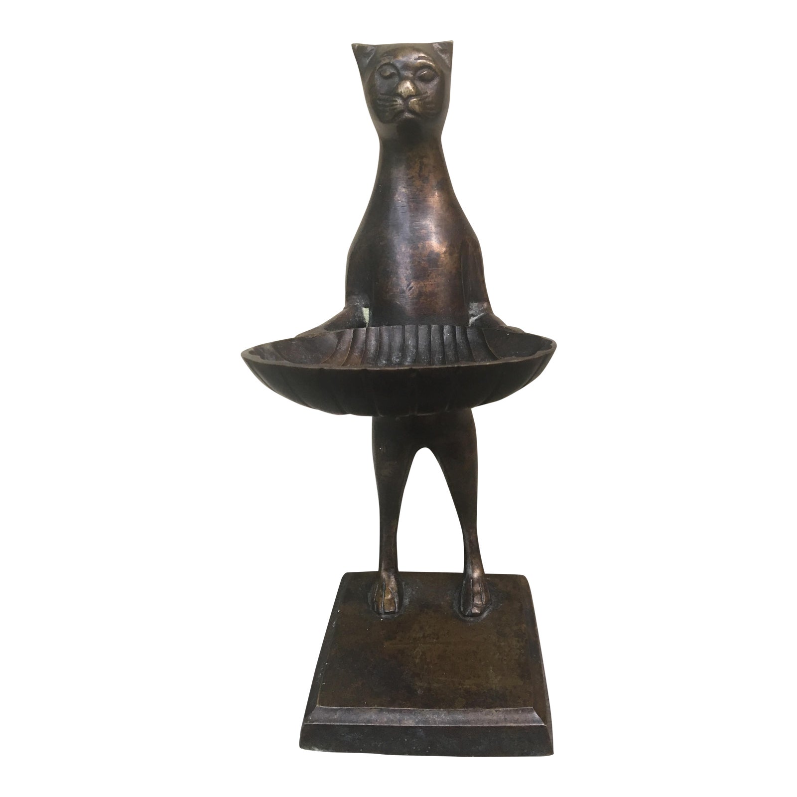 Vintage Bronze Cat Butler Statue Chairish