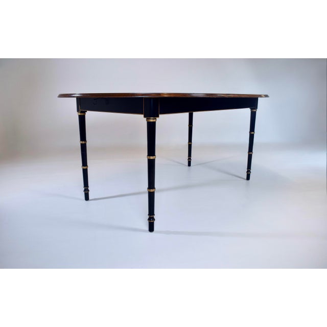 Baker Furniture Faux Bamboo Extendable Dining Table Black Lacquer With Gold Accents For Sale - Image 10 of 14
