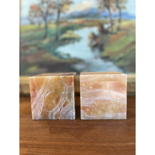 Pair of Mid-Century Italian Peach Onyx Cube Bookends, Estimated 1960s-70s. For Sale - Image 9 of 9