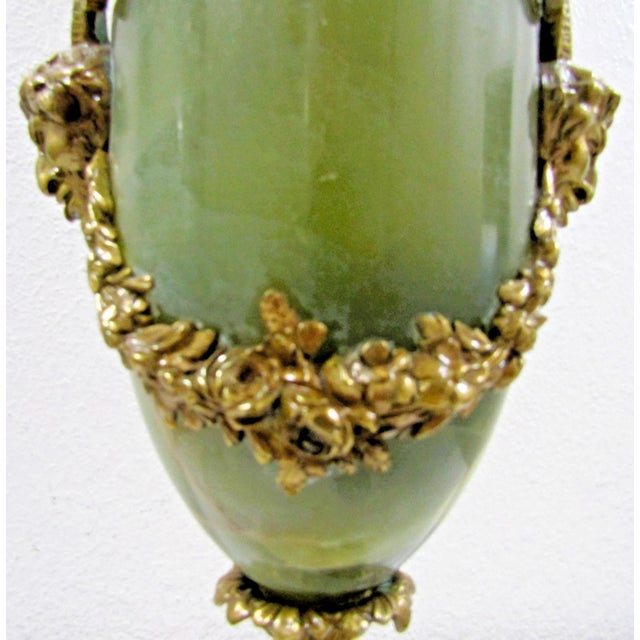 Antique French Neoclassical Green Onyx and Gilt Bronze Garland and Satyr Mounts Table Lamp For Sale - Image 15 of 17