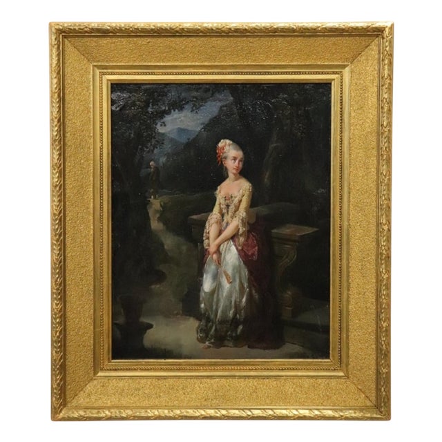 Romantic Scene, 1800s, Oil on Paper Mounted on Canvas, Framed For Sale