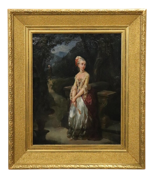Romantic Scene, 1800s, Oil on Paper Mounted on Canvas, Framed