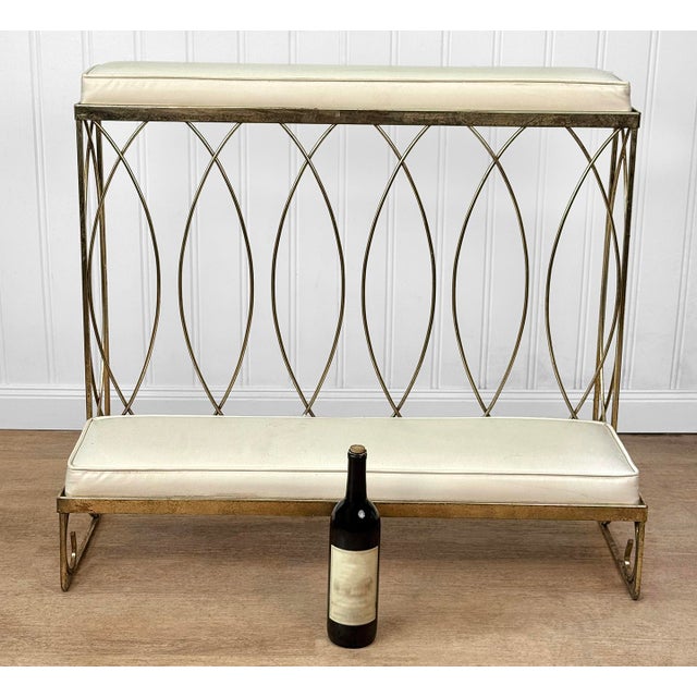 Original & Unusually Designed 1970's Alter Kneeling Bench Sculptural Brass Frame with Decorative Backrest Motif 37" wide...