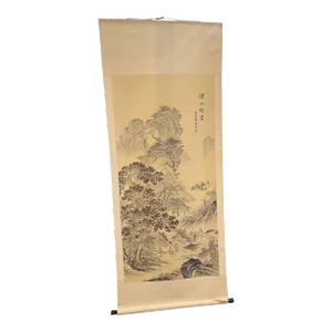 Japanese Scroll Hand Painting in Black Ink of a Landscape, Early 20th Century