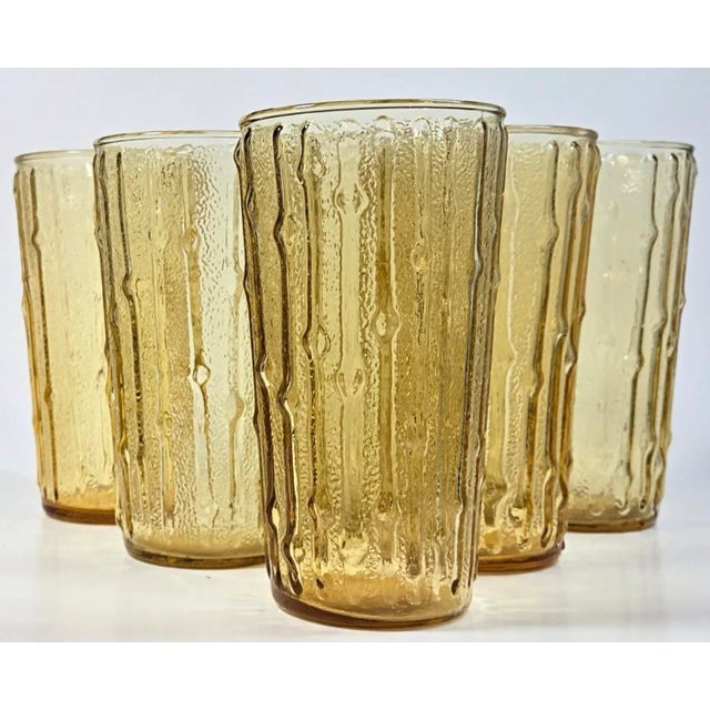 Glass VIntage Golden Bamboo Tumblers- Set of Six For Sale - Image 7 of 9