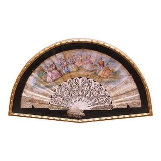 19th Century French Framed Hand-Painted Fan With Bone Guards For Sale