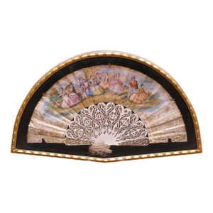 19th Century French Framed Hand-Painted Fan With Bone Guards