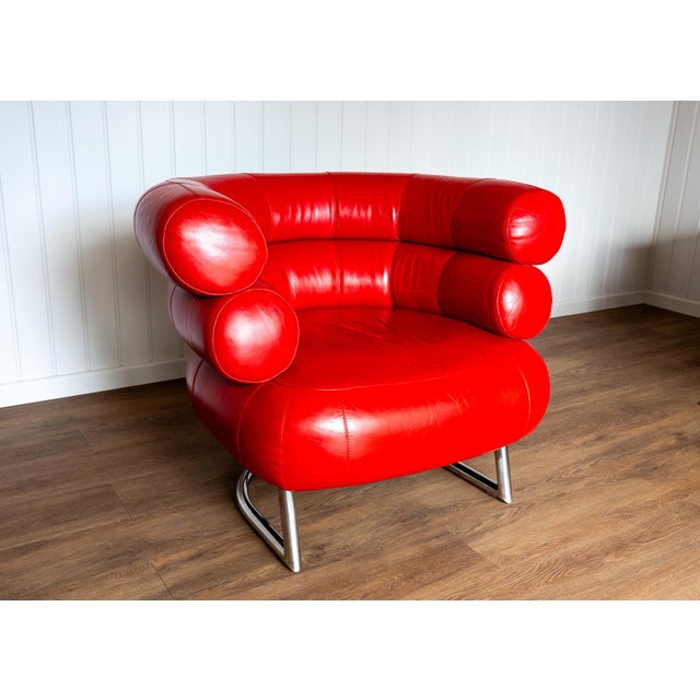 Red Vintage Red Leather Lounge Chair by Eileen Gray, 1980s For Sale - Image 8 of 18