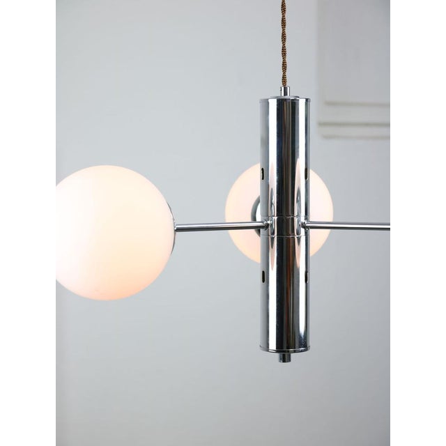 Vintage Italian Chrome and Opaline Sputnik Chandelier, 1970s For Sale - Image 7 of 16