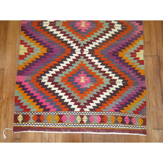 Dazzling Bohemian Vintage Turkish Kilim Flat-Weave - 3'9" x 4'11" For Sale In New York - Image 6 of 6