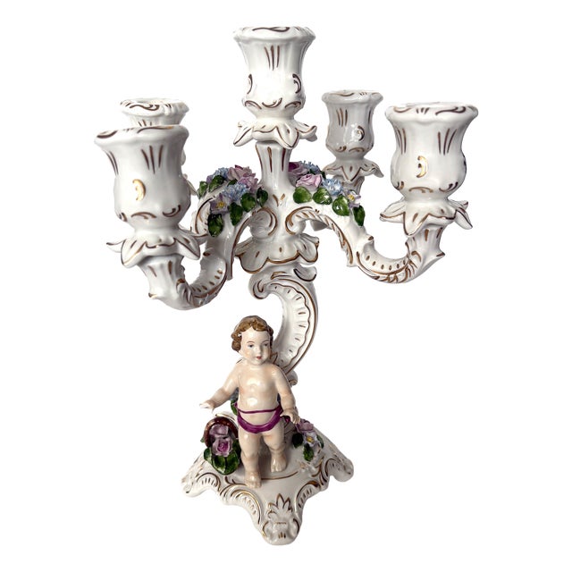 Vintage Porcelain Five-Light Candlestick, 1920s For Sale