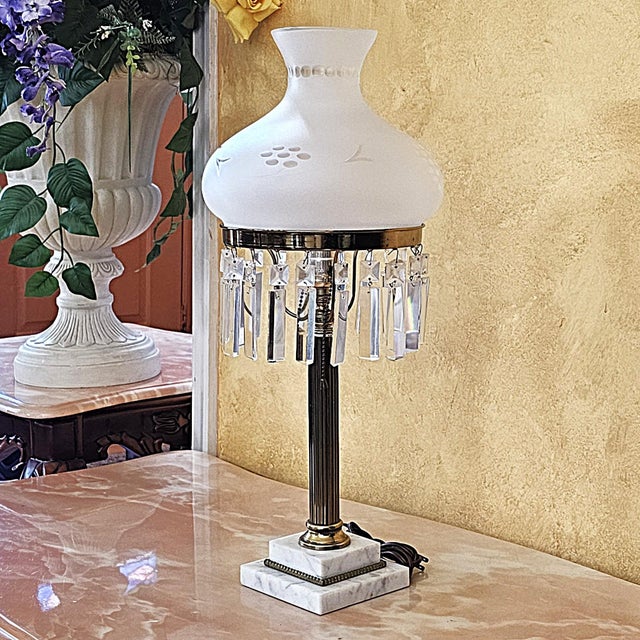 Glass Vintage Sinumbra Astral-Style Brass, Marble & Crystal Table Lamp For Sale - Image 7 of 18