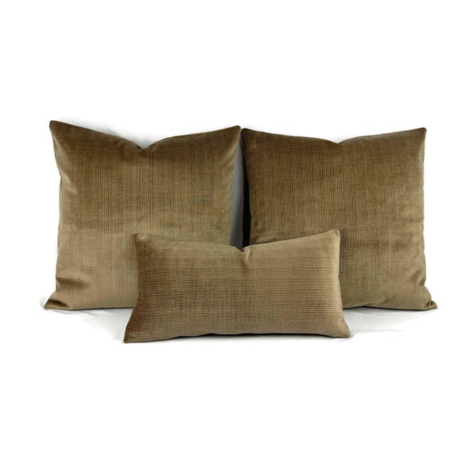 2020s Schumacher Strie Velvet in Flax Lumbar Pillow Cover For Sale - Image 5 of 5