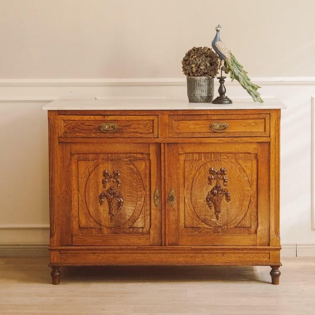 Louis XVI Commode in Oak and Marble Top, 1900 For Sale - Image 14 of 15