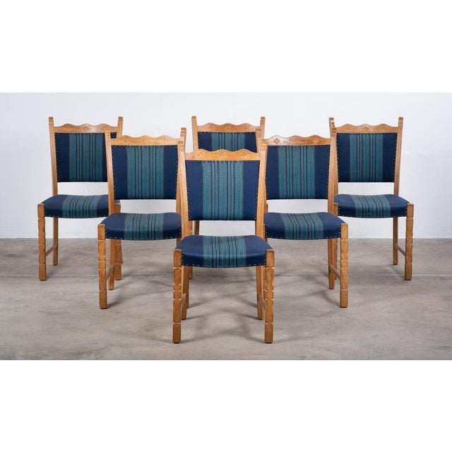 Brutalist Dining Chairs in Oak by Hennnig Kjærnulf, 1960s, Set of 6 For Sale - Image 3 of 10