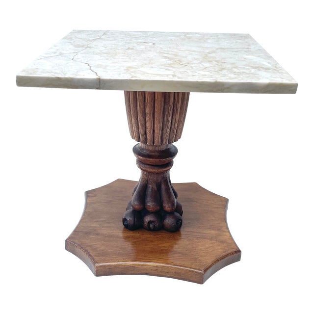 1960s Vintage Marble Top Oak Pedestal Cocktail Table Chairish