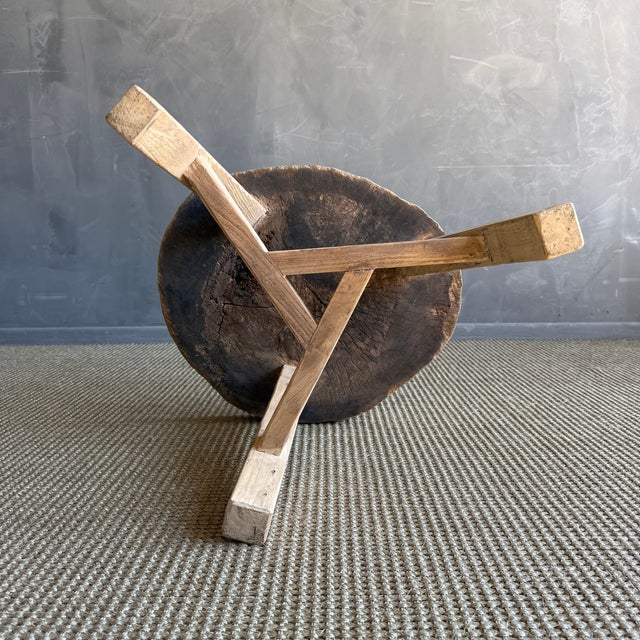 Late 20th Century Vintage Elm Wood Chop Block Table #Q53 For Sale - Image 5 of 8