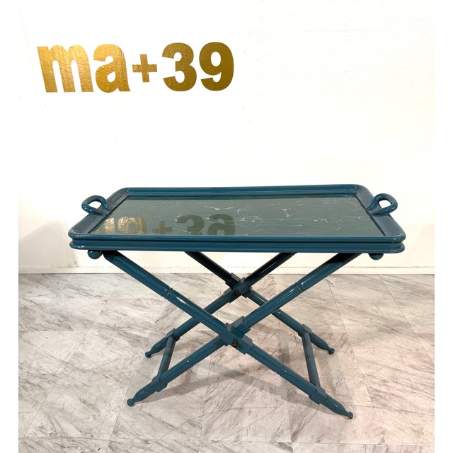 1970s 1970s Vintage Italian Folding Tray Table With Green Marble Top For Sale - Image 5 of 11