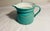 Vintage Large Enamelware Pitcher Aqua With White Interior Double Gold Stripes For Sale - Image 4 of 7
