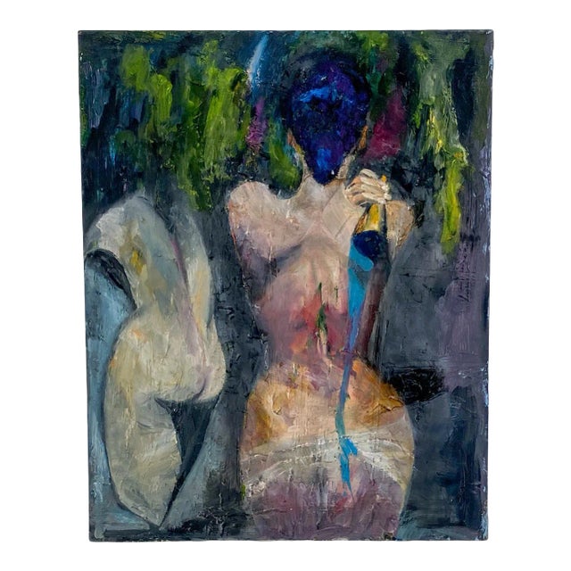 Mid Century Figurative of Two Women, Oil on Canvas For Sale