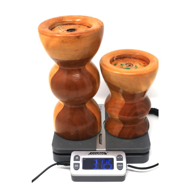 Brown Vintage Mid Century Handmade Wooden Candle Holders - a Set For Sale - Image 8 of 10
