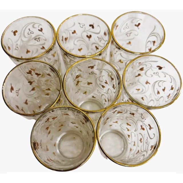 Hazel-Atlas Hazel Atlas Bleeding Heart High Ball Glasses in Gold Toned Caddy - Set of 8 Plus Rack For Sale - Image 4 of 5