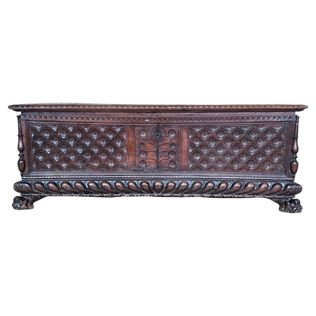 17th Century Italian Carved Cassone Trunk with Original Hardware For Sale - Image 15 of 18