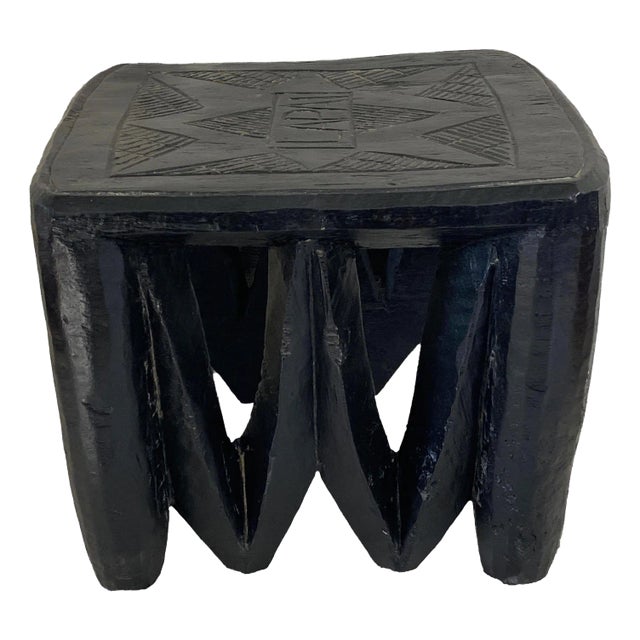 Vintage Black African Nupe Stool Nigeria 13" W by 10.75" H For Sale