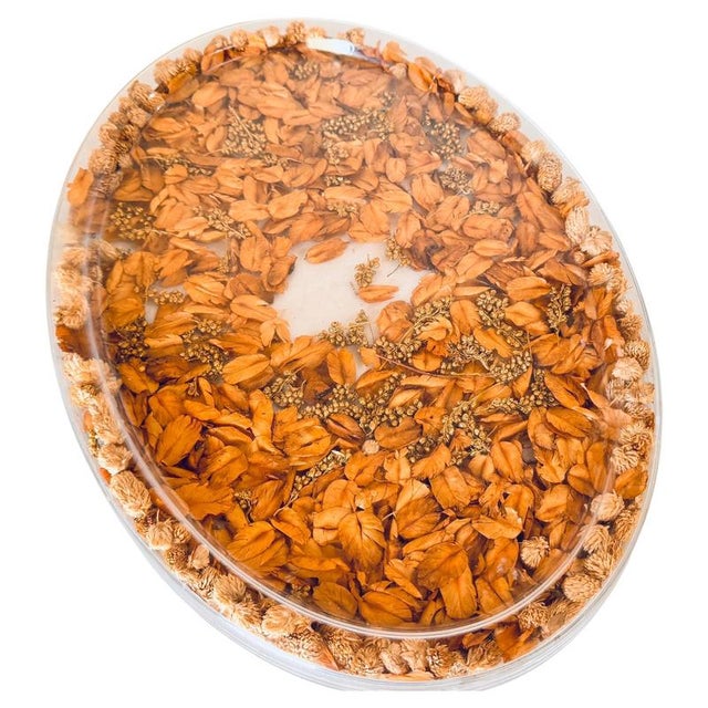 Asian Plastic Oval Tray with Embedded Dried Flowers and Leaves, 1970s For Sale - Image 12 of 12