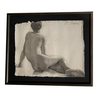Antique Charcoal Framed Nude Drawing For Sale