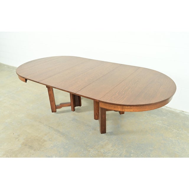 Stickley Brothers Style Antique Mission Oak Arts & Crafts Extension Dining Table, Newly Refinished For Sale - Image 10 of 13
