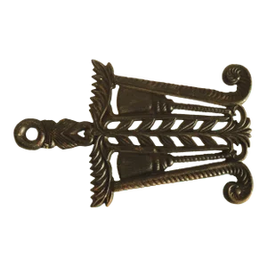 Mid Century Folk Broom Motif Cast Iron Trivet