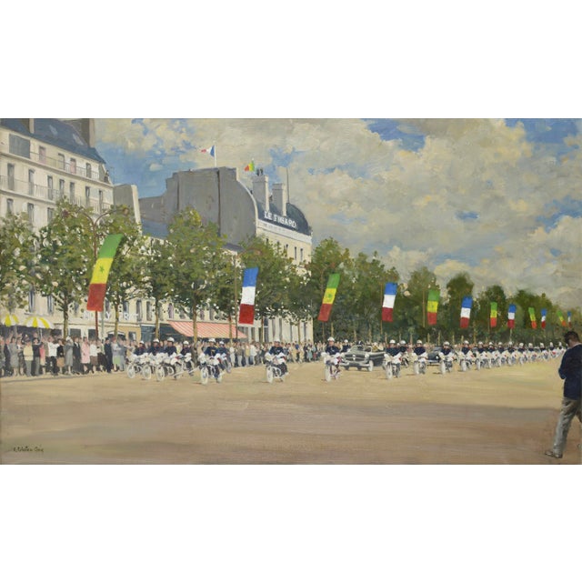 Henry Robertson Craig, Arrival Parade of the President of Senegal in Paris, on the Champs-Élysées, 1960s, Oil Painting on Canvas For Sale - Image 7 of 7