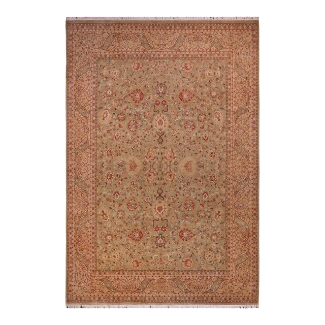 Floral 1990's Pak-Persian Green/Tan Wool Rug - 9'0'' X 12'2'' For Sale