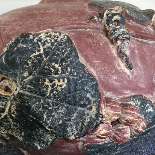 Rustic Rustic Terra Cotta Grape Detail Clay Vase For Sale - Image 3 of 6