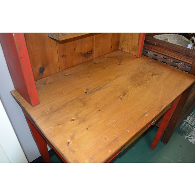 Rustic Southwest Orange / Pine 2 Piece Farmhouse Hutch / Cabinet or Desk W/Cupboards & Drawer For Sale - Image 13 of 18