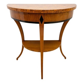 Biedermeier Demi-Lune Console in Cherrywood & Birch Burl, Franconia, 1830 For Sale
