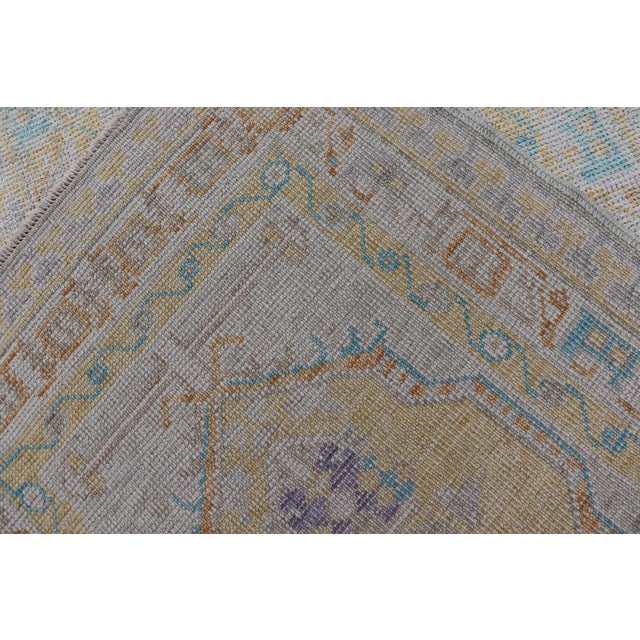 Turkish Oushak Runner in Soft Pastel Blue, Gold, and Lavender 2'8 X 13'0 For Sale - Image 13 of 13
