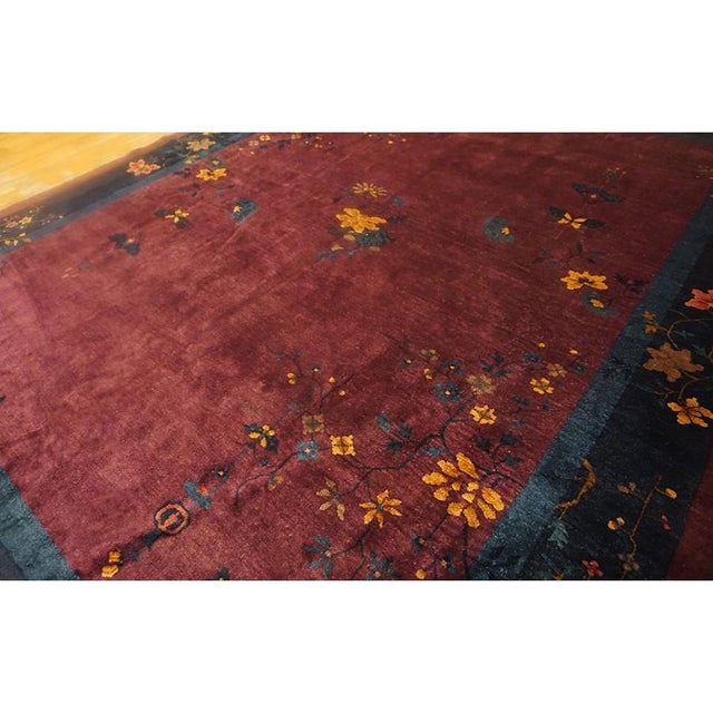 1920s 1920s Red Wine Field Oriental Floral Antique Chinese Art Deco Room Size Rug For Sale - Image 5 of 9