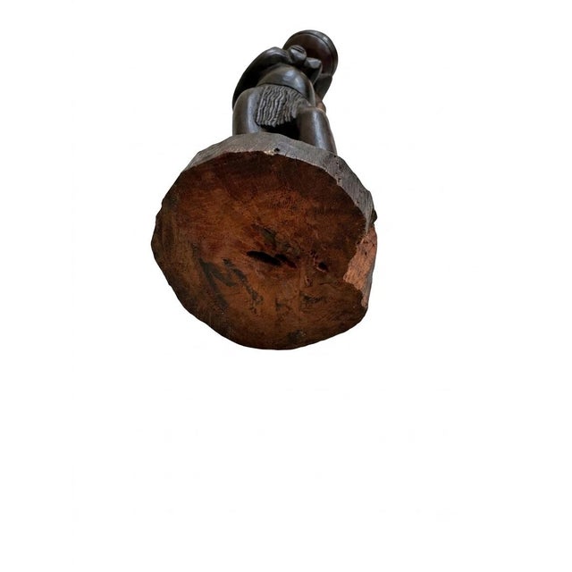 Mid 20th Century Vintage Mid-Century Hand-Carved African Mahogany Female Figure With Harvest Basket For Sale - Image 5 of 5