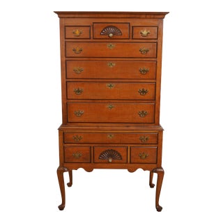 Tiger Maple 2 Piece New England Style Highboy For Sale