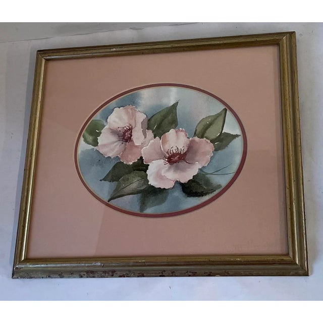 Mid 20th Century Vintage Signed and Framed Original Floral Watercolor Painting For Sale - Image 5 of 8