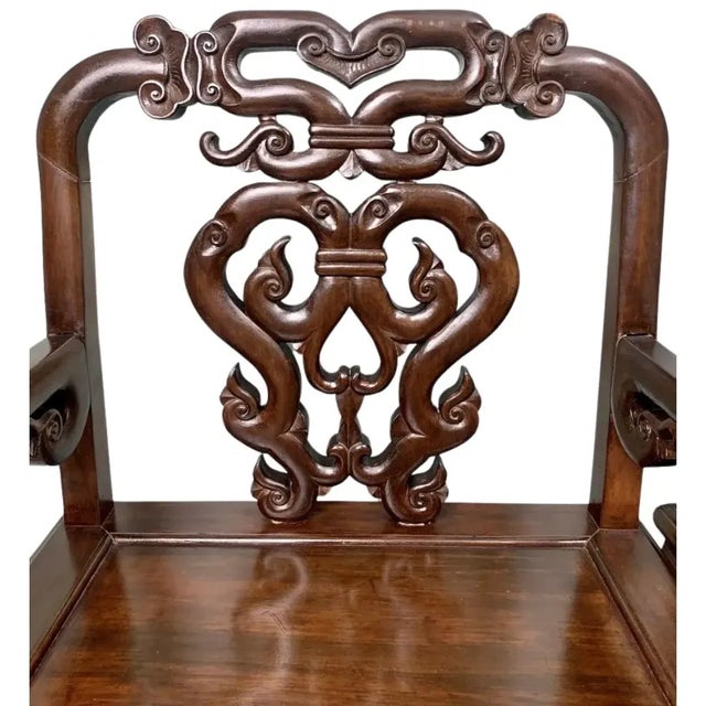 Early 20th Century Pair of Qing Dynasty Rosewood Scholar Chairs For Sale - Image 5 of 12