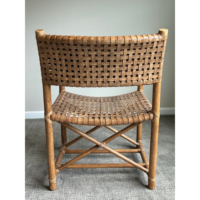Late 20th Century Vintage Coastal Woven Leather Strap Armchair / Campaign Style Lounge Chair For Sale - Image 5 of 6