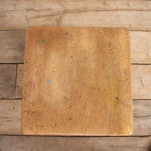 Vintage Wooden School Lab Stool For Sale - Image 4 of 8