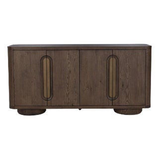 Mod Walnut Bronze Pull Buffet Sideboard For Sale