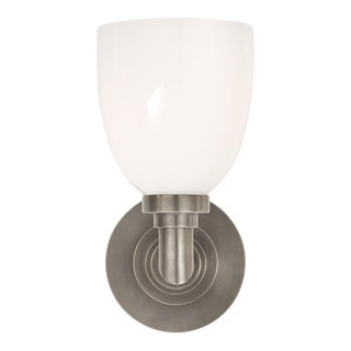 Chapman & Myers for Visual Comfort Signature Wilton Single Bath Light in Antique Nickel with White Glass For Sale