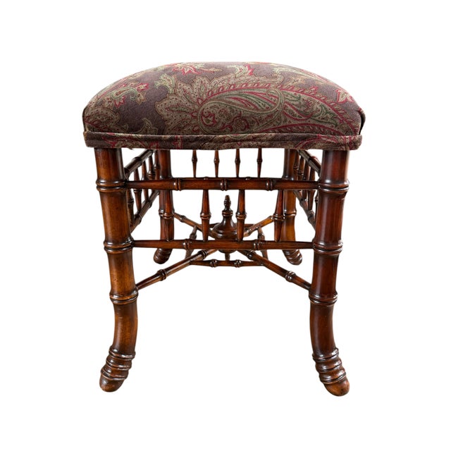 Vintage Faux Bamboo Stool in Ralph Lauren "Hunting Manor Paisley" Fabric For Sale - Image 11 of 17