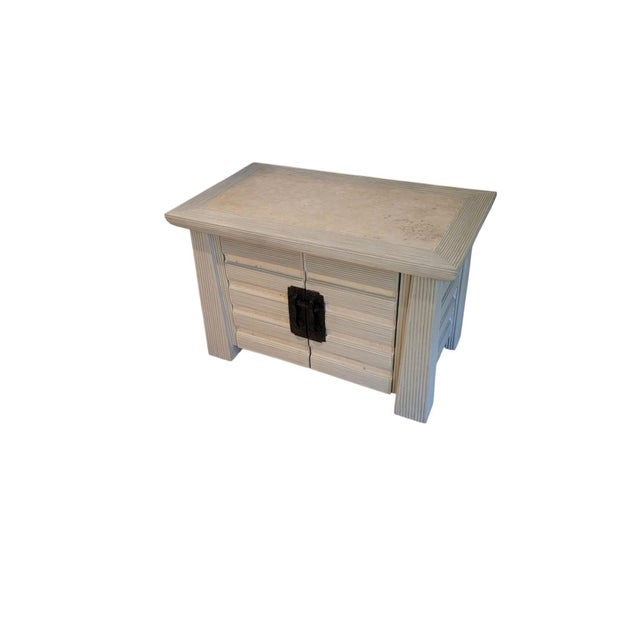 1980s Postmodern Asian-Style Reeded Armoire & Nightstands, Stone Inset, 3 Pieces For Sale - Image 12 of 18